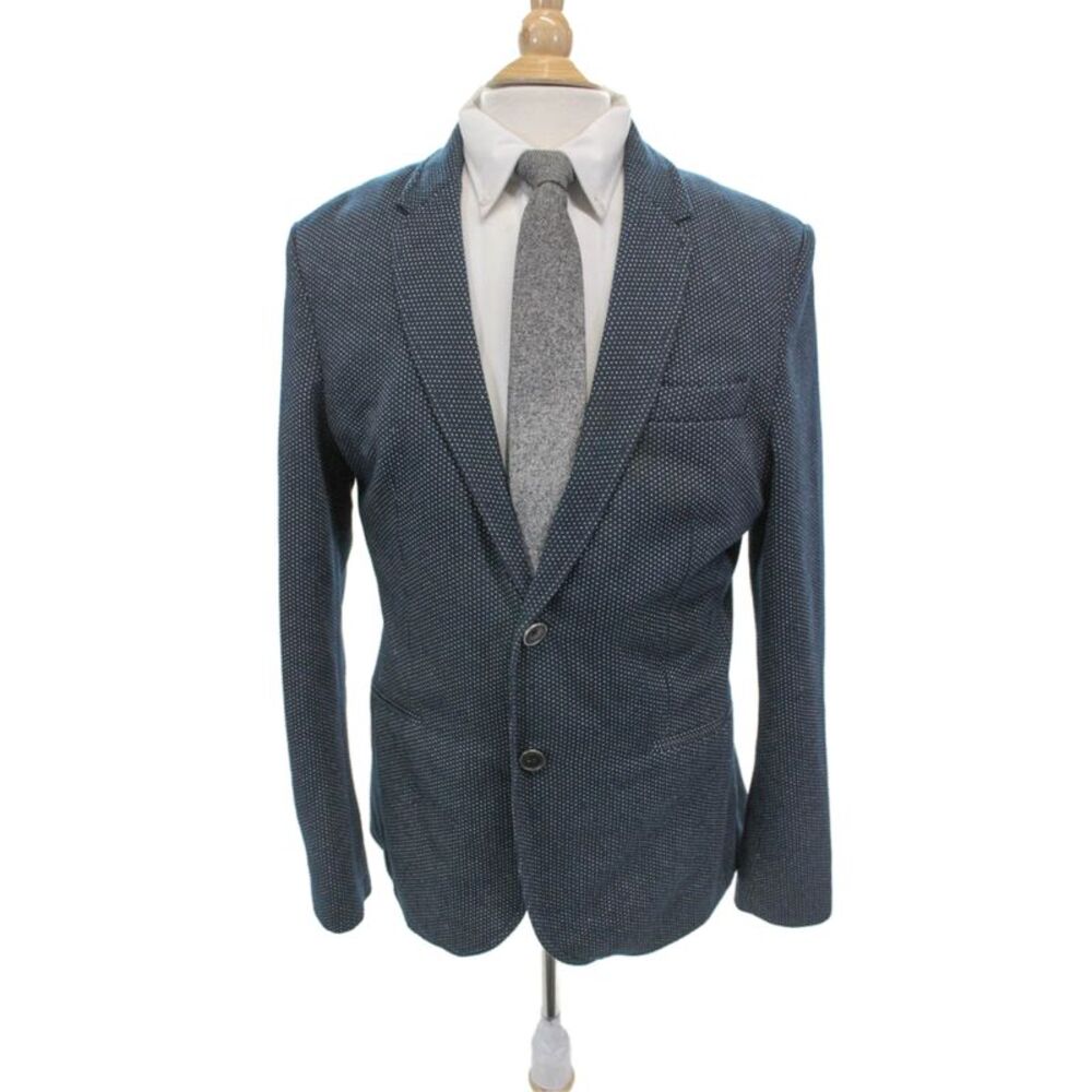 Zara Man Mens Suit Jacket Blue Polka Dot Polyester Size 36
